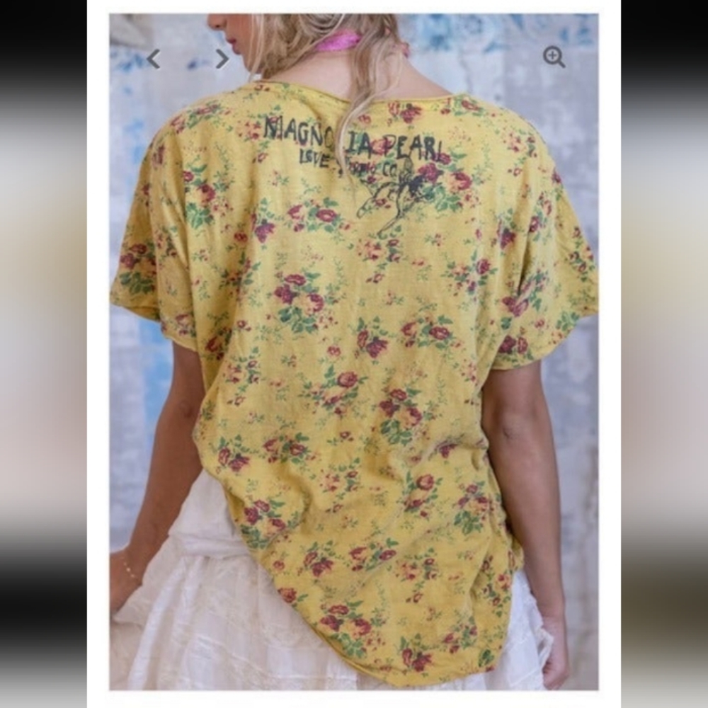Magnolia Pearl NWT Floral Circus Love T-shirt Lark Flower Yellow Mustard - Picture 2 of 9